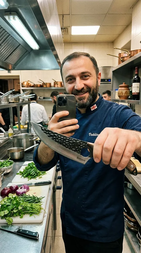 Chef tenant un couteau Satori